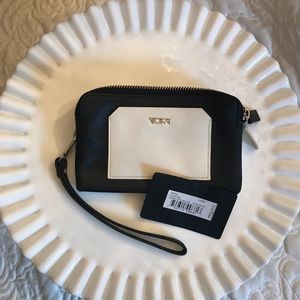 New Tumi black and white wristlet